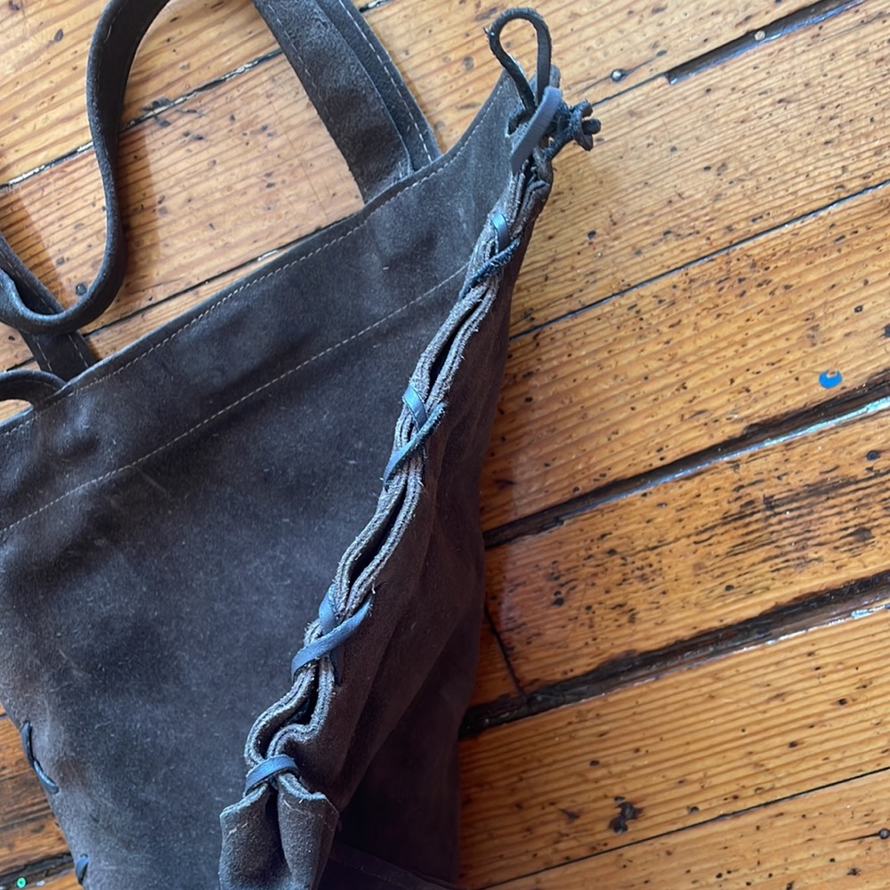 Vintage Suede Lace Up Purse Gray - Picture 3 of 5